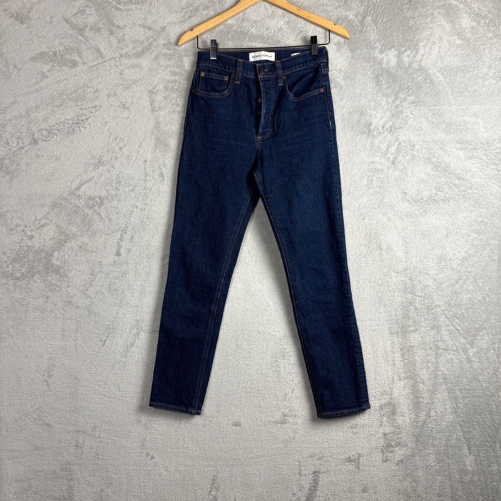 Denim Forum Jeans The Yoko High Rise Slim 26 Dark Blue Organic Cotton Button Fly